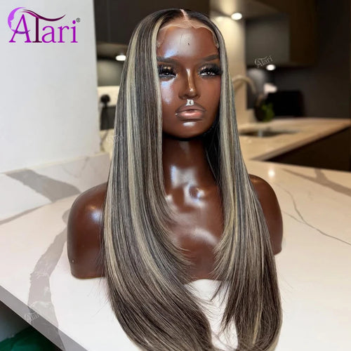 180 Density Stripe 1B 27 Straight Human Hair Wigs Transparent 13x4 13x6 Highlight Ash Blonde Lace Frontal Remy Wig Pre Plucked