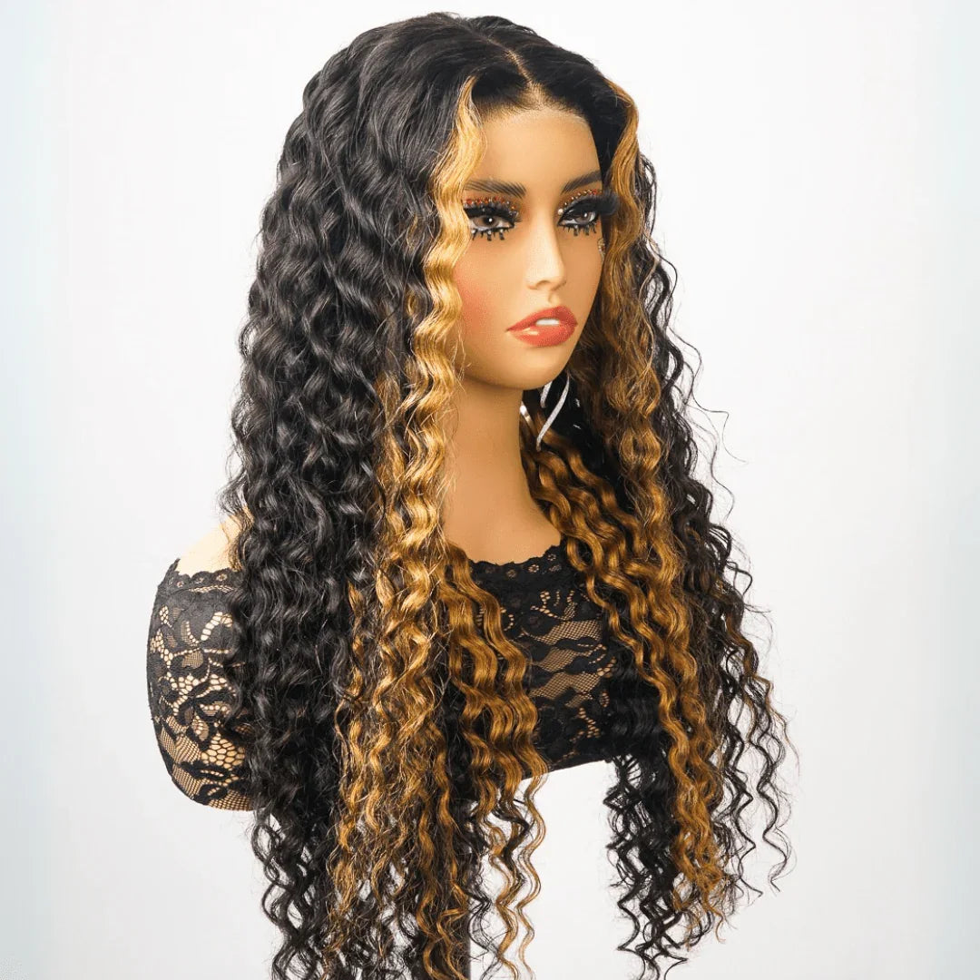 Deep Wave Lace Front Wigs Blonde Highlights Luxurious Deep Curly Wave Glueless HD Lace Glueless Wig Flash Sale-Amanda Hair